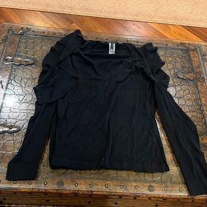 BCBG Maxazria v neck cold shoulder ruffle blouse